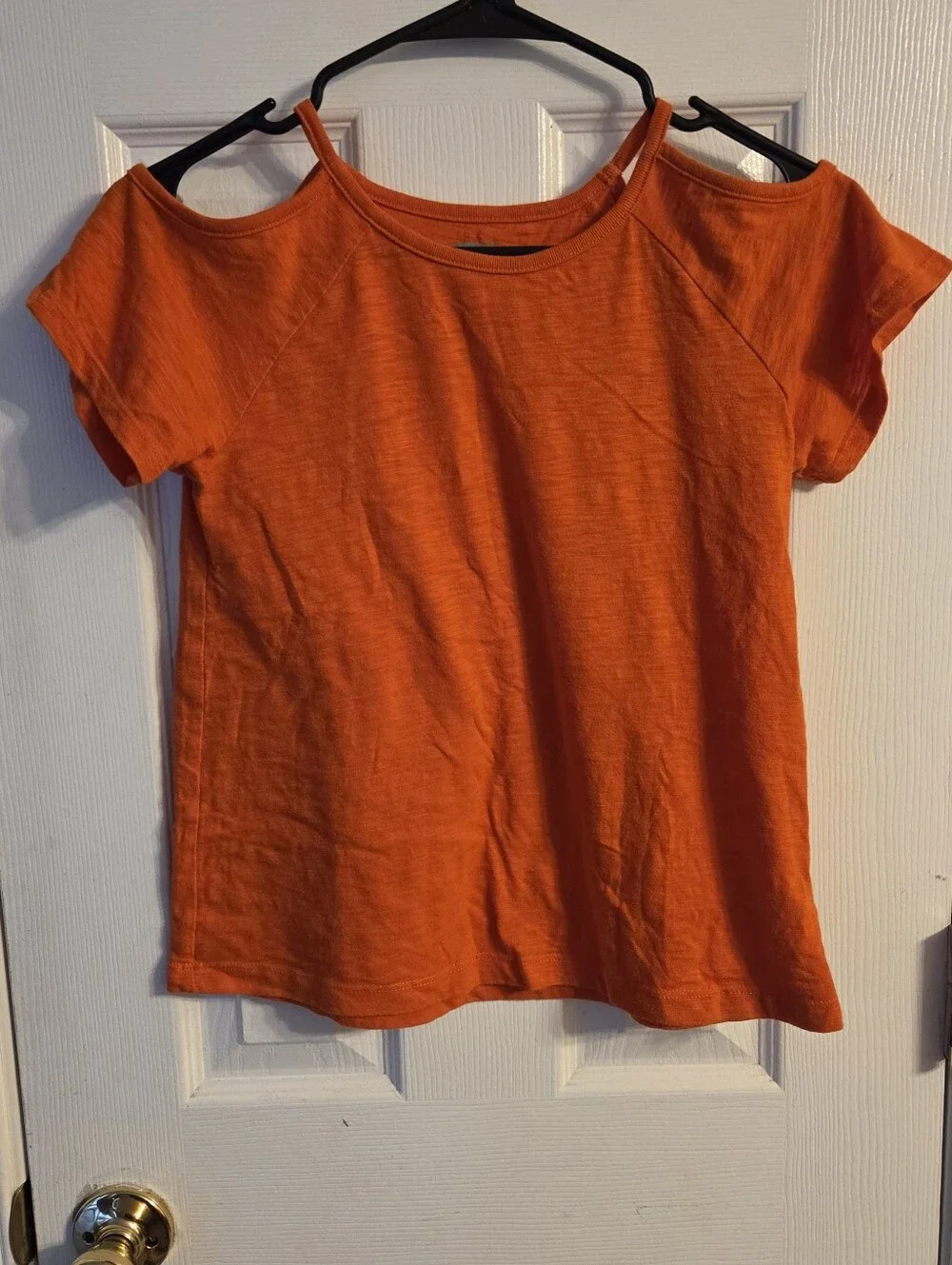 Crazy 8 Girls Large (10-12) Orange Cold Shoulder Short Sleeve T-Shirt